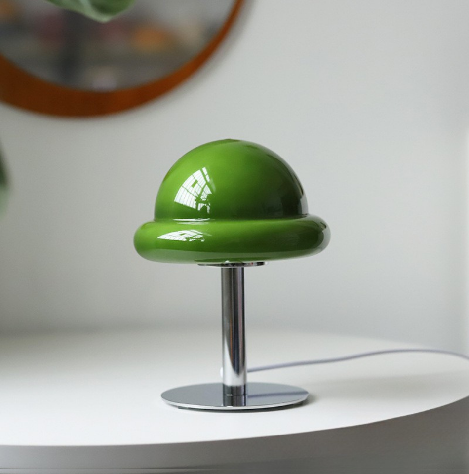 Bauhaus Mushroom Glass Table Lamp – LED Mood Light with Metal Base